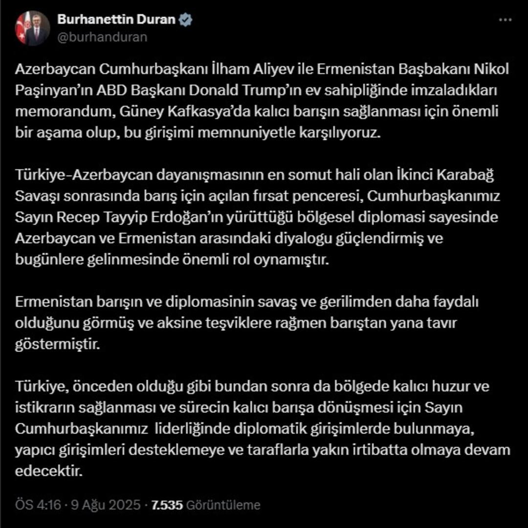 Azerbaycan ve Ermenistan arasındaki barış anlaşması için Duran Dan Duran Dan: 
