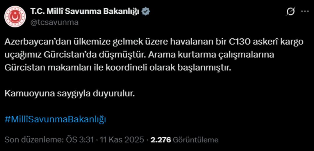 Son dakika | Türkiye'ye gelen kargo uçağı Gürcistan'da düştü! MSB duyurdu: C130 2 istedi